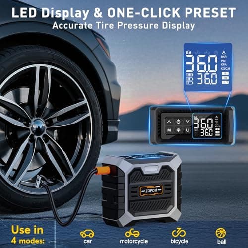 ZOPOM Tire Inflator Portable Air Compressor DC 12V Air Compressor (Yellow) 5