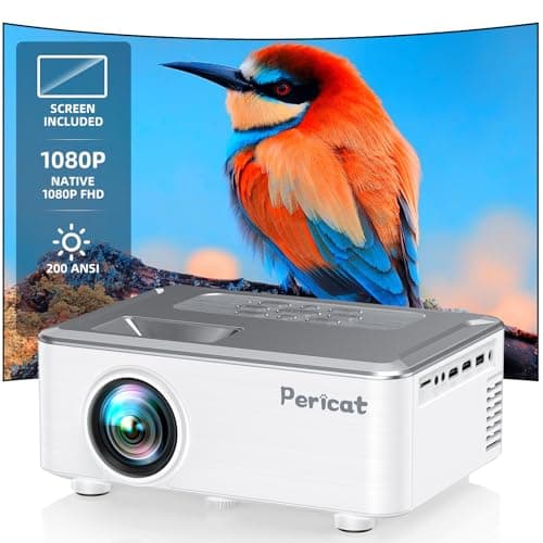 Projector with WIFI and Bluetooth, Outdoor Projector with 100” Screen, Pericat 200 ANSI 1080P HD Movie Projector with Built-in 15W Speaker, Compatible with Smartphone, TV Stick, XBox, USB, HDMI, PC