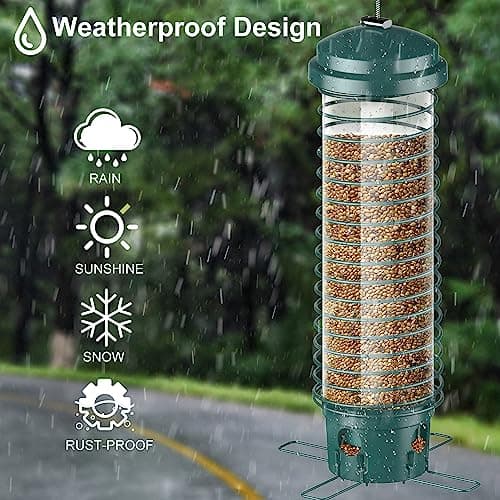 LCSEVEN Bird Feeder for Outdoors Squirrel Proof Bird Feeders for Outside Hanging, Metal Wild Bird Seed Feeders for Bluebird, Cardinal, Finch, Sparrow, Blue Jay, 4 Ports, Chew-Proof, Weather-Resistant 5