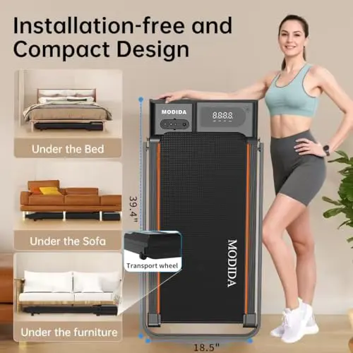 MODIDA 3-in-1 Treadmill for Home, Portable Walking Pad with Hand & Running Machine with Remote Control & LED Display, Compact Electric Treadmill for Home & Office, 300 lbs Capacity 7