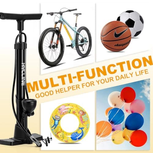 Hycline Bike Floor Pump with Gauge: 160 PSI High Pressure Bicycle Pumps - Durable Air Pump Fits Presta & Schrader Valve - Inflator for Road MTB Tire, Ball, Balloon, Inflatables - Black 7