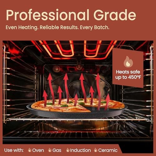 Gray Marble Non Stick Pizza Pans Set of 3 – Carbon Steel Pizza Baking Trays (9.45", 11.02", 12.99") for Oven Use, Durable, PFOA, PFOS, PTFE Free, Dishwasher Safe, Stain-resistant, Easy Cleanup 6