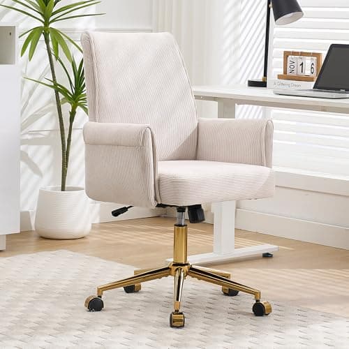 Stripes Velvet Home Office Desk Chair, Accent Upholstered Modern Height Adjustable Swivel Chair with Wheels,Ergonomic Task Chair for Living Room,Bedroom,Vanity,Study,Office（Cream） 9