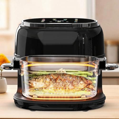 kaitol 6.5QT Visible Glass Air Fryer, 8-in-1 Long Tray Design with 360° Viewing Window, Digital Touchscreen, Fries, Cake, Defrost, Chicken Wings, Dishwasher Safe, Oil-Less Oven