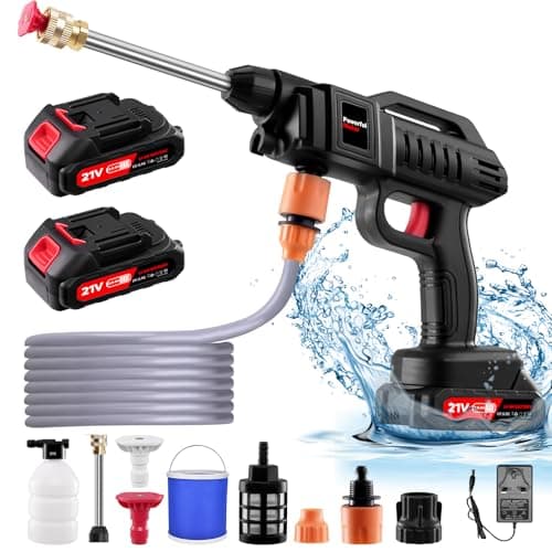 Cordless Pressure Washer Gun,1500W Pressure Portable Washer, 60Bar/870 PSI Cordless Portable Pressure Washer with 2 Battery, 2 Nozzles, 5m Hose Cordless Jet Washers, for Cars/Floors/Gardens