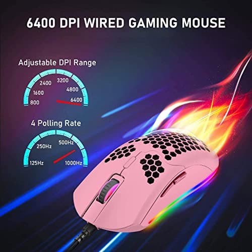 Lightweight Gaming Mouse,26 kinds RGB Backlit Mice,PixArt 3325 12000 DPI Mouse,Ultralight Honeycomb Shell Ultraweave Cable Mouse and Anti-key Can Be Set for PC Gamers and Xbox and PS4 Users(Pink) 5