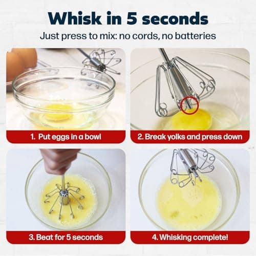 14 Inch Stainless Steel Hand Whisk - Durable & Easy to Use Push-Down Zip Whisker - Rotary Hand Mixer for Beating Eggs, Frothing Milk, Blending, Mixing, Whipping Smoothies & Shakes - Kitchen Tools 7