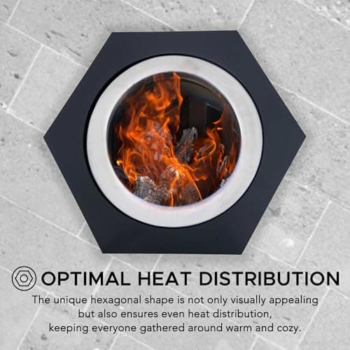 Sunjoy Fire Pit Smokeless 28 in. Hexagonal Outdoor Fire Pit, Patio Wood Burning Smokeless Firepit w/PVC Cover and Fire Poker, Ideal for Camping, Bonfire, and Backyard, Black 6