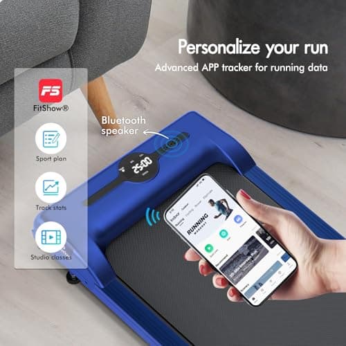 BLACK LORD Walking Pad with Handle Bar, 2.7 HP Quiet Foldable Under Desk Treadmill with Bluetooth Speaker, Portable Running Treadmills for Home, LED Display, App/Remote Control, 330lbs Capacity, Blue 5