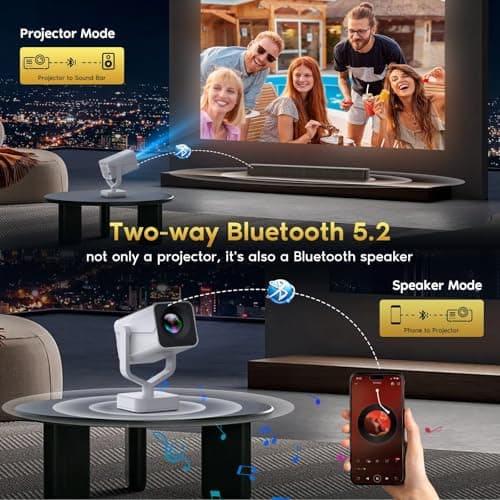 Mini Portable Projector with WiFi 6 and Bluetooth 5.2, 1080P 4K Support, 200 ANSI Lumens, Electric Focus &Auto Keystone 270° Rotatable Movie Wireless Projector for Phone, Compatible with TV Stick/HDMI 5