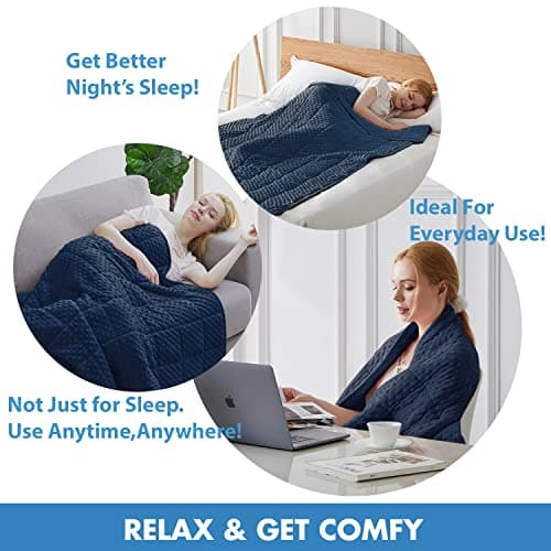 Huloo Sleep Weighted Blanket Queen 20lbs for Adult(60"×80",Navy Blue) Breathable Soft Minky Weighted Throw Blanket for All Season,Heavy Blanket with Premium Glass Beads 5