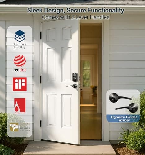 Veise Fingerprint Door Lock with 2 Lever Handles - Keyless Entry Door Lock, Electronic Keypad Deadbolt, Digital Smart Code & Front Handle Sets, Auto-Locking, Easy Installation, Matte Black 7