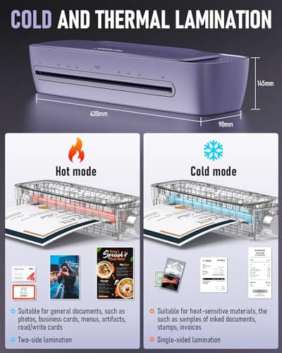 Laminator Machine 13 Inch Wide Thermal Lamination 9 in 1 Cold Hot A3 Laminating Machine for Teacher Personal, 60s Warm-Up No Jam laminator Machine 11x17 with 30 Laminating Sheets for Home Office Use 5