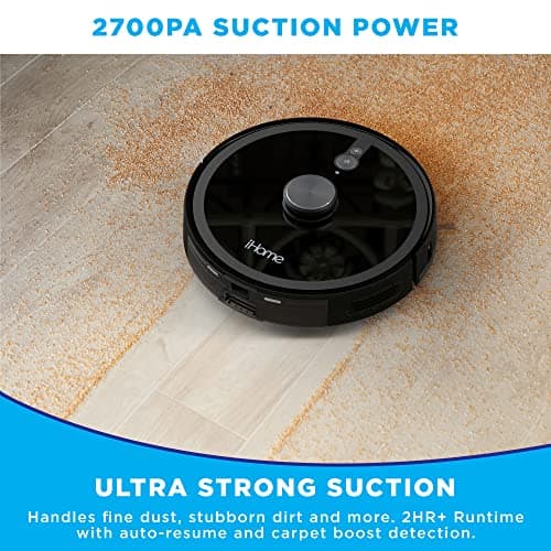 iHome AutoVac Nova Pro, Robot Vacuum Mop Combo, LIDAR Navigation, Self Emptying, Selective Room Cleaning & No Go Zones, Home Mapping, 2700pa Strong Suction, App Control, Hard Floors Carpet Black 5