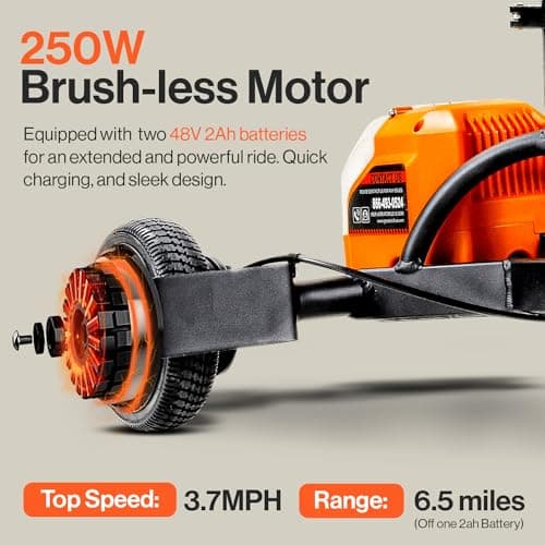 SuperHandy Passport Pro Mobility Scooter - Foldable Aluminum Frame, 4 Wheels, Includes 2 48V 2Ah Li-Ion Batteries & Charger, Supports up to 330 Lbs [Patent Pending] (Orange & Black, 330 Lbs) 5
