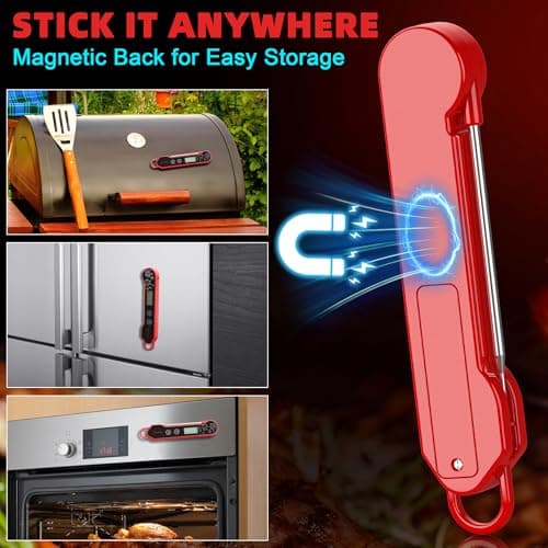 Digital Meat Thermometer Chef Gifts for Cooking – Waterproof Instant Read Food Thermometer with Backlight & Calibration, Fast Read, Folding Probe for BBQ, Grill, Deep Fry, Kitchen, Liquids, Beef, 7