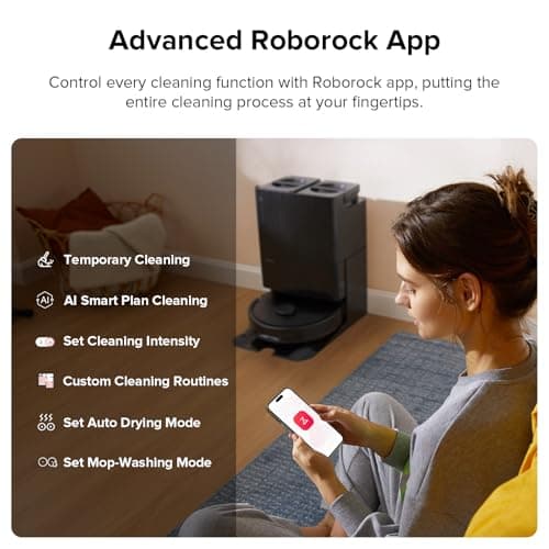 roborock Qrevo Plus Robot Vacuum and Mop with FlexiArm Design Edge Mopping, Self-Emptying, 10 mm Liftable Mops, Auto Mop Washing & Drying, Reactive Tech Obstacle Avoidance, 7,000 Pa Suction, Black 7
