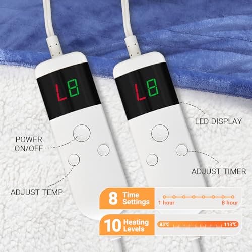 DANENOSA Electric Heated Blanket Queen Size 84''x90'' Soft Flannel & Sherpa Electric Blanket with 10 Heating Levels, Automatically Shut Down After 8h with Overheat Protection Machine Washable 4