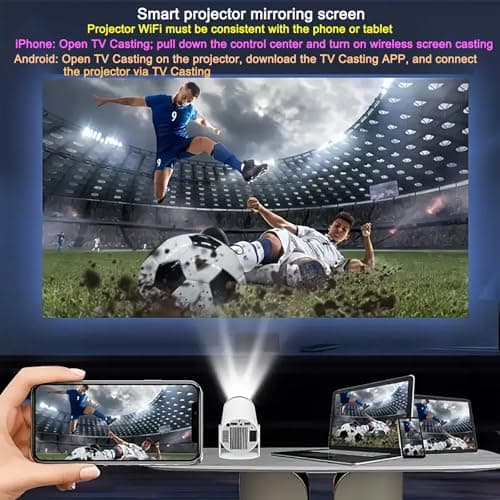 HY300 Projector with WIFI6 and Bluetooth, 4K 1080P Support with Android TV 11.0, Mini Portable Projector 180° Rotatable Movie Projector ,Auto Keystone Compatible for Laptop, PC, Smartphone 7