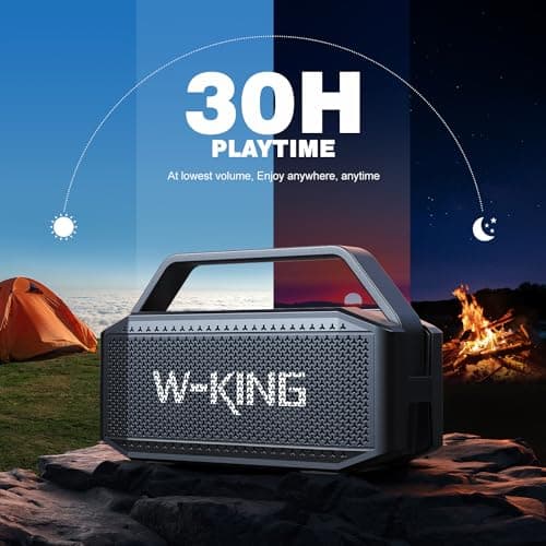 Portable Bluetooth Speaker Wireless, W-KING 80W PEAK IPX6 Waterproof Loud Bluetooth Speaker with 2 Full-Range Drivers/Rich Bass,2 Pairing/30H/U-Disk/TF Card/AUX/EQ, Party Boombox Outdoor Large Speaker 6