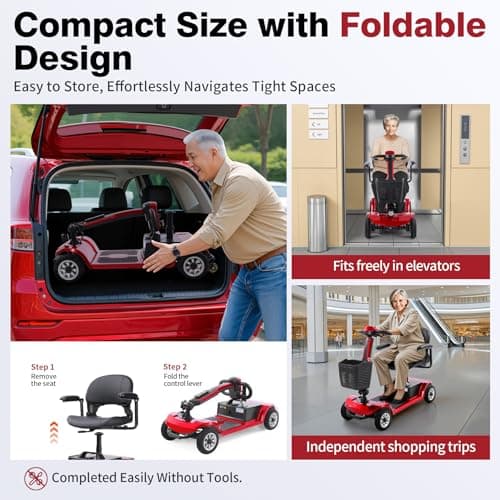 4 Wheel Mobility Scooter for Seniors & Adults Easy to Use Operate and Foldable ,Heavy Duty 418 LBS, 12.4 Mile Range, Tight Turning Radius 5