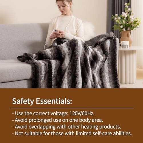Bearhug Heated Blanket 6 Heat Settings Electric Blanket, 4-Hour Auto Shut-Off, Luxurious Faux Fur & Sherpa Dual-Sided Heated Throw, Machine Washable, 50 x 60 Inches, Gift-Ready Elegant Packaging 7