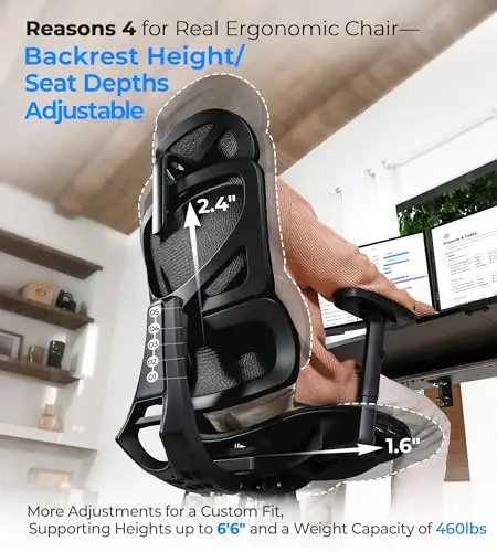 CabeVibe Ergonomic Office Chair - Big & Tall 6'6" Mesh Chair with Dynamic Lumbar Support, 4-in-1 Quick Adjust, 350lbs Capacity - BIFMA Certified Computer Chair for Home Office 7