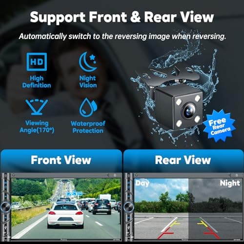 Upgrade Wireless Double Din Car Stereo with Carplay, Android Auto, Bluetooth, 4-Channel RCA, High Power, 2 Subwoofer Ports, 7" HD Capacitive Touchscreen Car Radio, Backup Camera, Audio Receiver 5