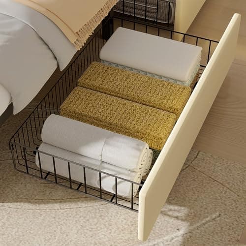 VECELO Full Size Bed Frame with 4 Storage Drawers, Adjustable Height Headboard, Heavy-Duty Platform Bedframe with Strong Wooden Slats, No Box Spring Needed, Beige 6