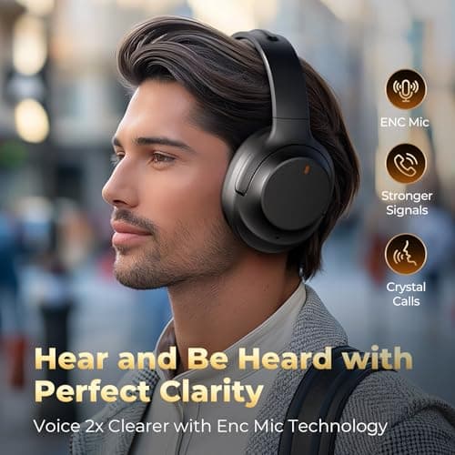 Active Noise Cancelling Headphones, Upgraded Wireless Bluetooth Headphones Over Ear with ENC Mic, HiFi Stereo Deep Bass, Noise Canceling Headphones Lightweight, BT 5.4, for Travel/Office/Home, Black 5