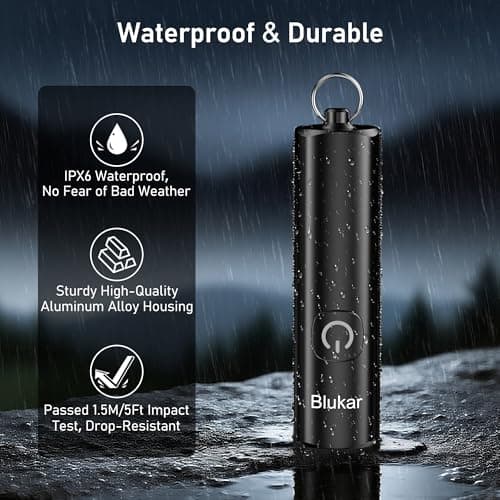 Blukar Rechargeable EDC Flashlight, 360L Mini Keychain Flash Light with 3 Lighting Modes, Memory Function, Waterproof, Compact and Portable Pocket Light for Everyday Carry, Emergency,Camping,Outdoor 7