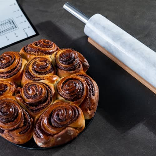 Fistukit White Marble Rolling Pin with Stainless Steel Handles Baking Set - Silicone Baking Mat, Bench Scraper, Wooden Base 7