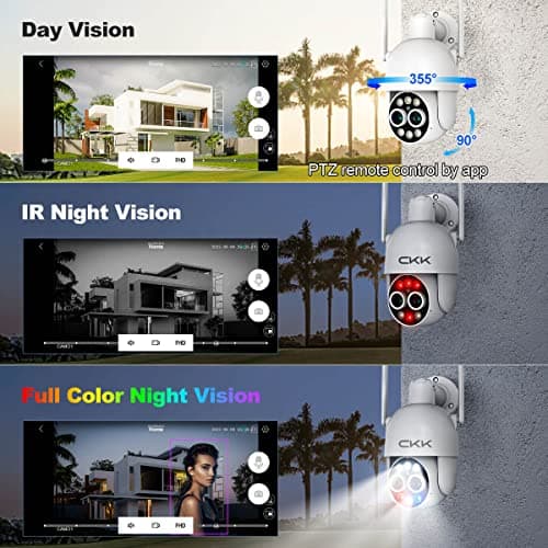 CKK Wireless Security Camera Outdoor, 4MP+4MP HD PTZ Camera for Home Security, Motion Tracking, WiFi, 8X Dual Optical Zoom, Person Detection, Spotlight Color Night Vision, APP Control,No Add to NVR 6