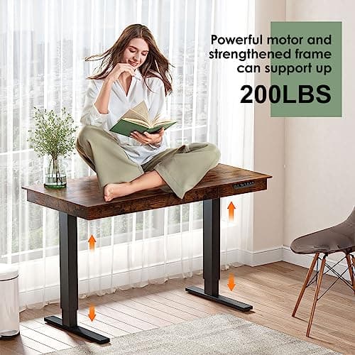 Yoimori Electric Standing Desk with Drawer,48 x 24 Inches Adjustable Height Desk with 12W Wireless Charging,One-Piece Wooden Desktop Sit Stand Up 6