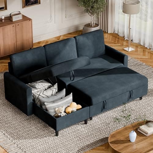 Shintenchi Sofa Couch, Pullout Sofa Bed,2 in 1 Pull Out Couch Bed with Storage Chaise for Living Room,Sleeper Sofa Couches Linen Sectional Sofa