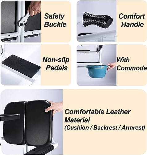 Patient Transfer Lift Chair with180°Split Seat and Potty Wheelchair - Hydraulic Patient Lift for Home Transport Chair Adjustable Height for Elderly and Disabled (Blue) 8