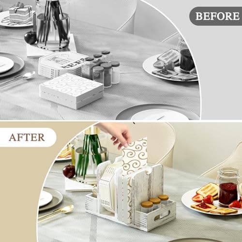 Napkin Holder for Table,Wood Standing Napkin Holder for Kitchen Table,Paper Napkin Storage for Centerpiece,Farmhouse Table Decor,White 5