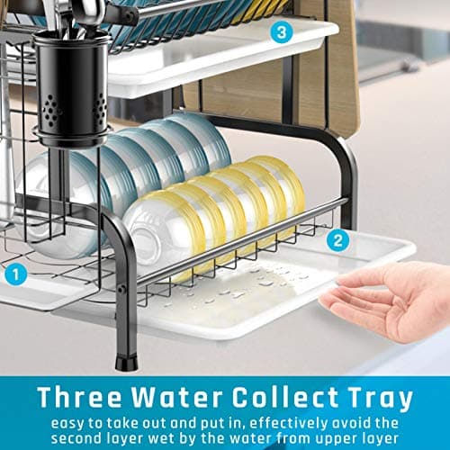 iSPECLE Dish Drying Rack with Drainboard - 304 Stainless Steel 2 Tier Dish Racks for Kitchen Counter, Dish Drainer with Tray, Stainless Steel Utensil Holder, Cutting Board Holder, Black 5