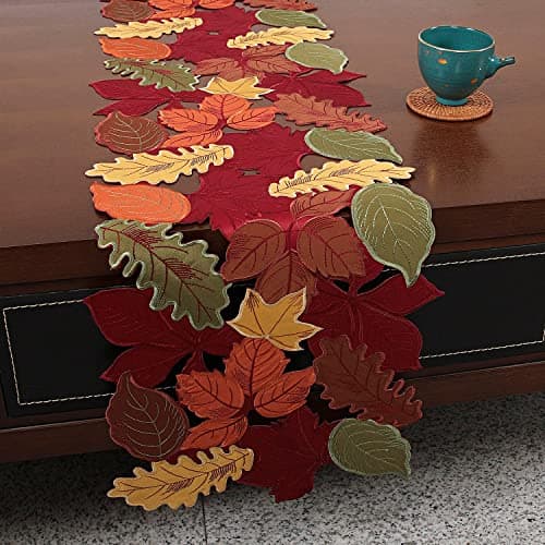 Thanksgiving Table Runner 72 inches , Fall Leaves Table Runner Embroidered, Fall Decorations for Home, Thanksgiving Table Decoration Holiday Harvest Maple Leaf Runner