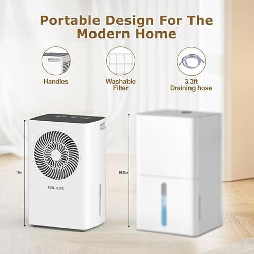 COLAZE 2500 Sq. Ft 30 Pint Dehumidifier, Dehumidifiers for Basement with Drain Hose, Home Dehumidifiers for Large Room with Auto Manual Drain, 24H Timer, 0.58 Gal Bucket, Auto Defrost (12L White) 8