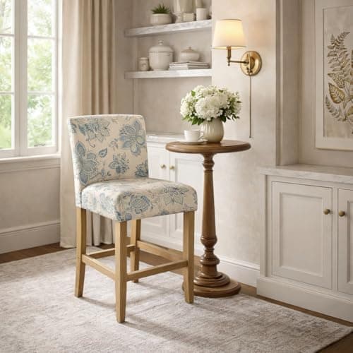 HomePop Upholstered Counter Height Barstool, 24-inch, Blue and Tan Jacobean 4