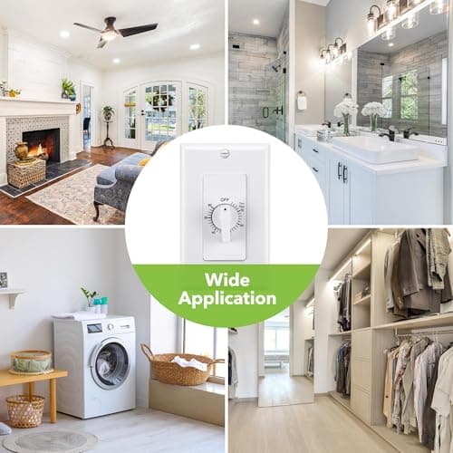 BN-LINK 60 Minute Spring Wound Bathroom Fan Timer Switch, Mechanical Countdown Light Switch Timer for Exhaust Fan & Lights, No Neutral Required, Wall Plate Included, ETL Listed, 1 Pack 7