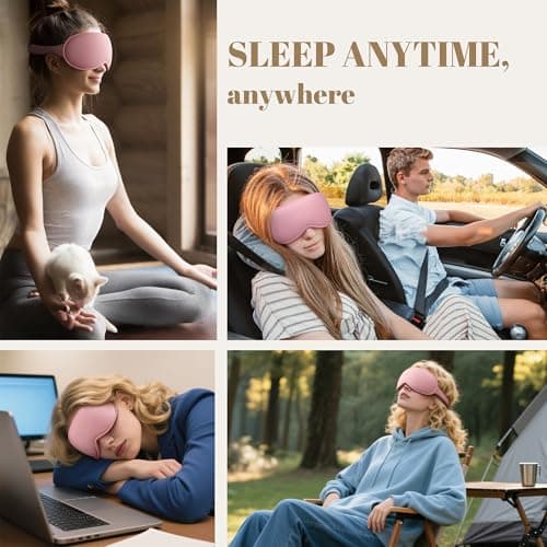 Vynix Sleep Mask for Women Men - 100% Blackout Eye Masks for Sleep, Lash Extensions 3D Contoured Sleeping Mask, Soft Adjustable Light Blocking Eye Cover Blindfold for Travel, Pink 7