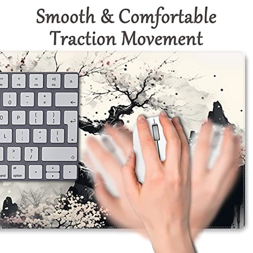 ProbTis Japanese White Mouse Pad, Large Cherry Blossom Desk Mat, XL Anime Gaming Keyboard Mat, Non-Slip Rubber Base, Big Extended Desk Protector for Home Office, 31.5"x11.8" (River Snow) 5