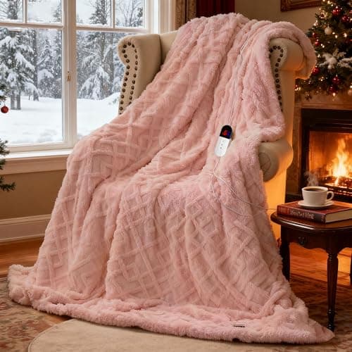 Electric Throw Heated Blanket-Super Soft Heated Throw with 6 Fast Heating Levels & 4 Hours Auto Off, 50"x60" Electric Blanket with Over-Heat Protection, Machine Washable to Keep Warm (Pink)