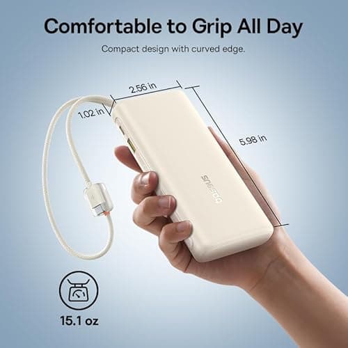 Baseus Portable Charger with Built in Cable, 100W Laptop Power Bank 20000mAh, Travel Essential Fast Charging USB C Battery Pack for MacBook, iPhone 17/16 Series, Samsung Galaxy S25/24, TSA-Approved 7