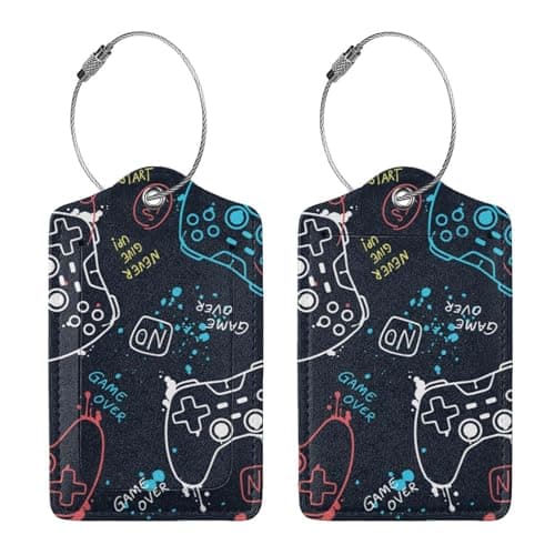 2 Pcs Gamer Luggage Tag for Suitcase, Cute Gamepad Player Tags Birthday Gifts for Men Women Kids Boy Girl Travel, Identifiers Privacy Cover ID Label with Steel Loop