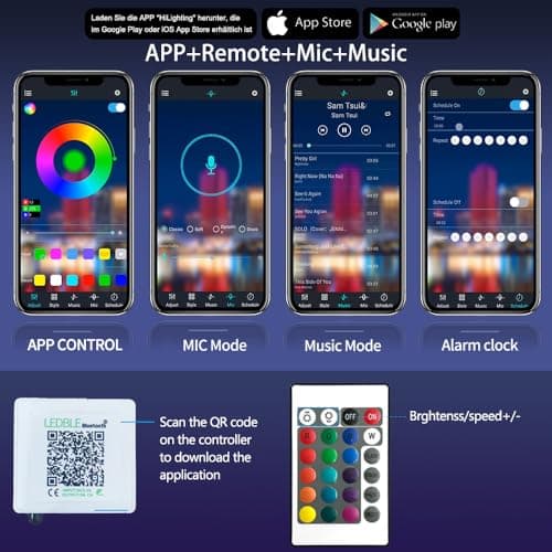 AILBTON Led Strip Lights,60ft Music Sync Color Changing, Built-in Mic,Bluetooth App Control LED Tape Lights with Remote,5050 RGB Rope Light Strips 6