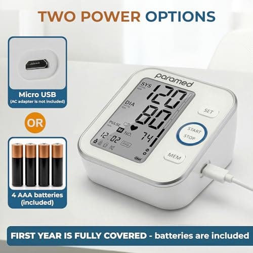 Paramed Blood Pressure Monitor - Bp Machine - Automatic Upper Arm Blood Pressure Cuff 8.7-16.5 inches - Large LCD Display 120 Sets Memory - Device Bag & Batteries Included 6