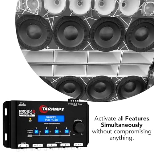 Taramps Pro 2.4D Dynamic Peak DSP Crossover Full Digital Signal Car Audio Processor and Equalizer, RCA and High Level Input, 4-Channel Out, 5-Band Input, Eq 12 preset, Peak and RMS Limiter Function 8